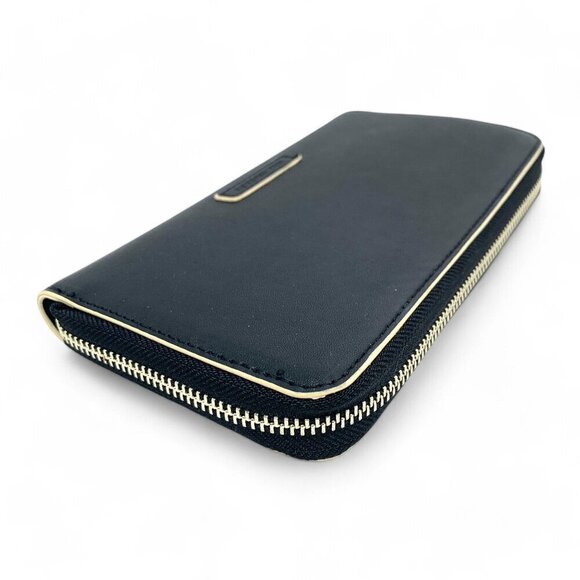 Vera Bradley Zip Around Accordion Style Leather Wallet Black w/Bl & Wh Leather - Picture 2 of 8